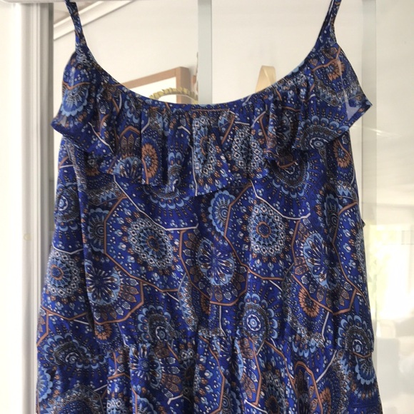 Blue‎ and Orange Patterned Spaghetti Strap Dress - Picture 3 of 8